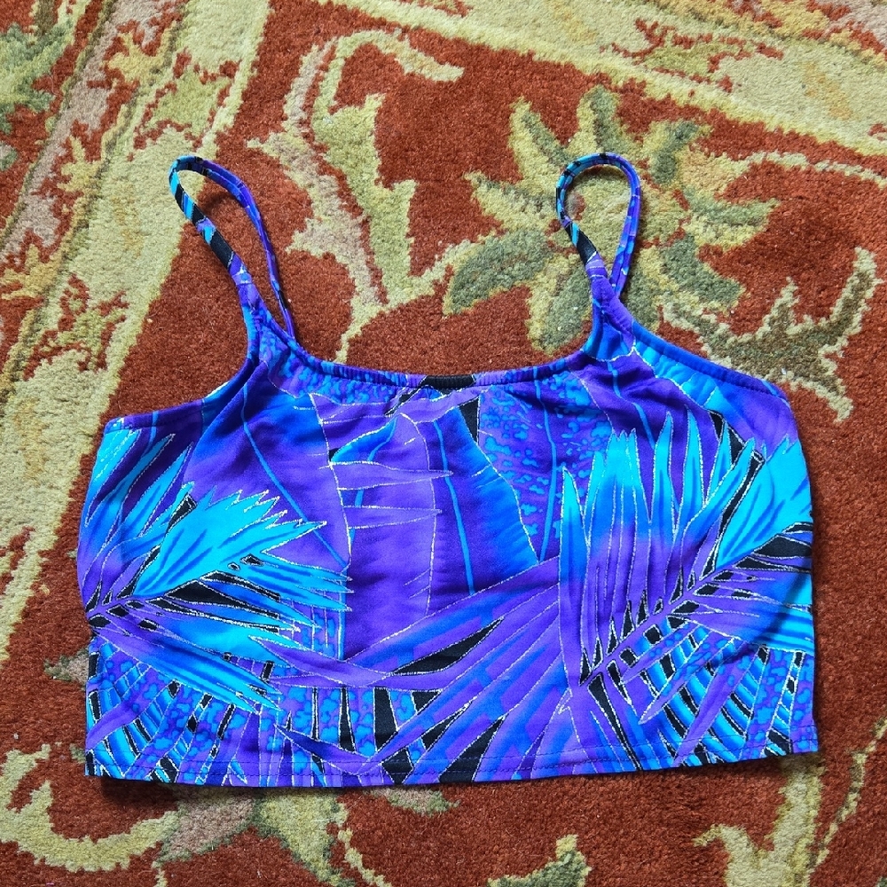 Vintage Venus Vibrant Blue & Purple Tropical Crop Tank